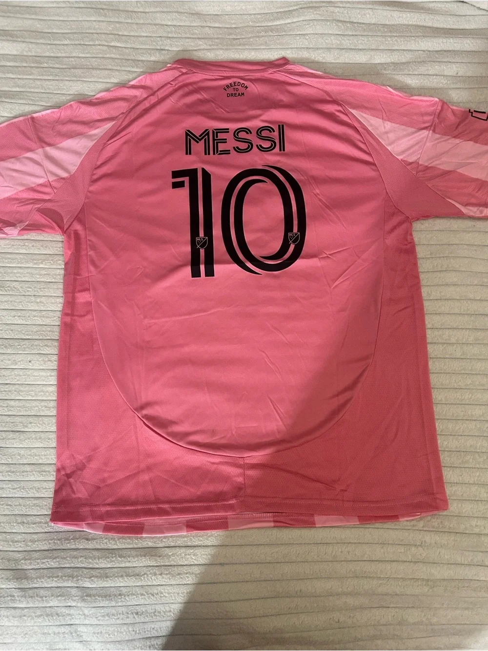 adidas Inter Miami Men's Pink and Black Striped Soccer Jersey